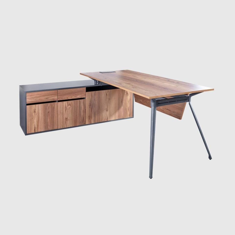 Deep Maxi Etajerli L Çalışma Masası - Ofis Masası | Ofis Mobilyaları