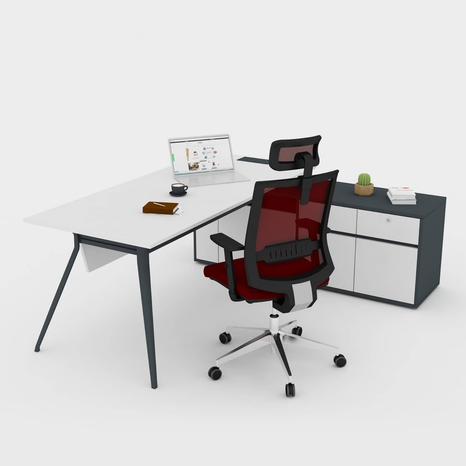 Deep Maxi Etajerli L Çalışma Masası - Ofis Masası | Ofis Mobilyaları Sağ Etajerli - 140 cm - Lake Beyaz