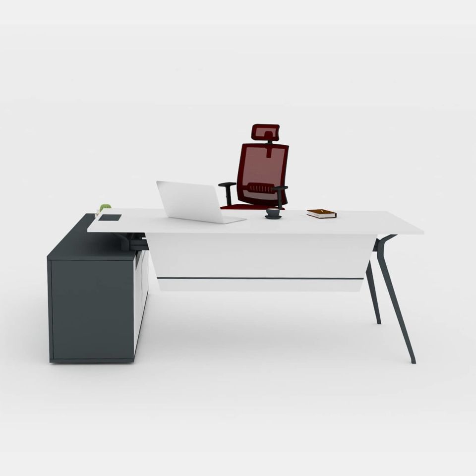 Deep Maxi Etajerli L Çalışma Masası - Ofis Masası | Ofis Mobilyaları Sol Etajerli - 160 cm - Lake Beyaz