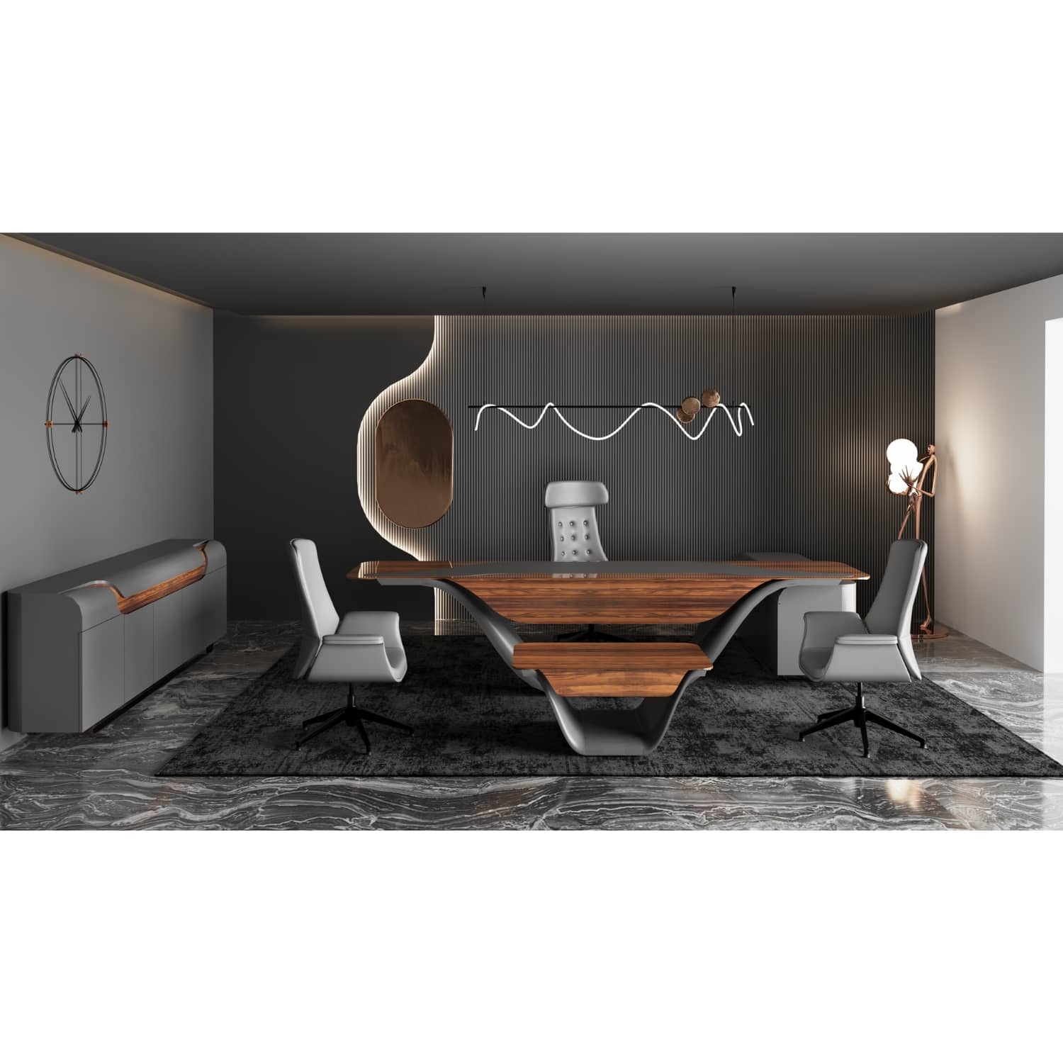 OFİSİMİ LOTUS 290 CM CİLALI MAKAM MASA TAKIMI - Ofis Mobilya