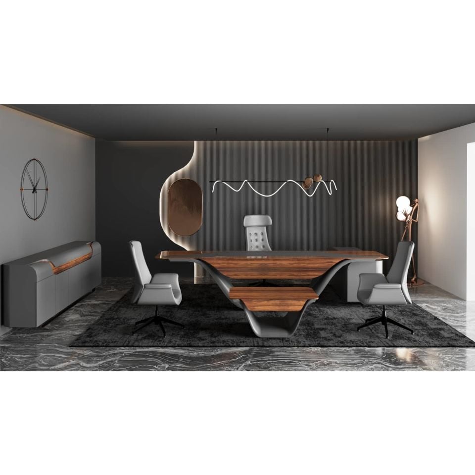 OFİSİMİ LOTUS 290 CM CİLALI MAKAM MASA TAKIMI - Ofis Mobilya