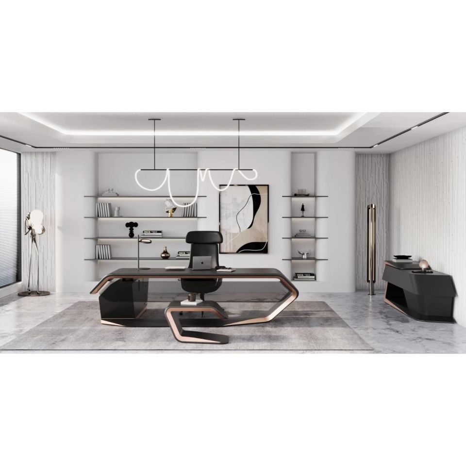 OFİSİMİ FUTURE 294 CM CİLALI SİYAH MAKAM MASA TAKIMI - Ofis Mobilya