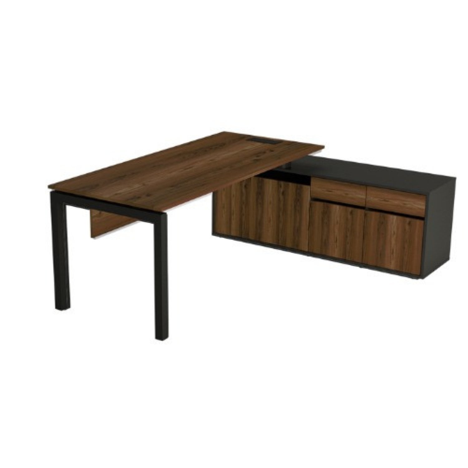 Galaxy Maxi Etajerli L Çalışma Masası - Ofis Masası | Ofis Mobilyaları Sağ Etajerli - 120 cm - Minyatür - Ceviz
