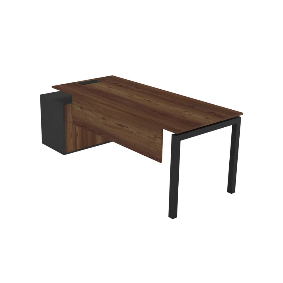 Ofisimi Basic Medium Etajerli L Çalışma Masası - Ofis Masası Sol Etajerli - 160 cm - Minyatür - Ceviz