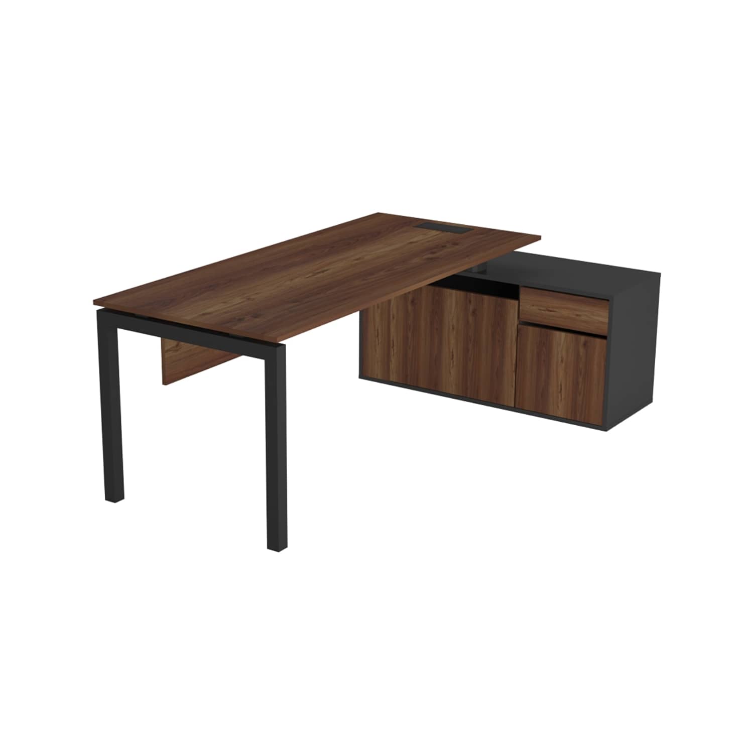 Galaxy Medium Etajerli L Çalışma Masası - Ofis Masası | Ofis Mobilyaları Sol Etajerli - 180 cm - Minyatür - Ceviz