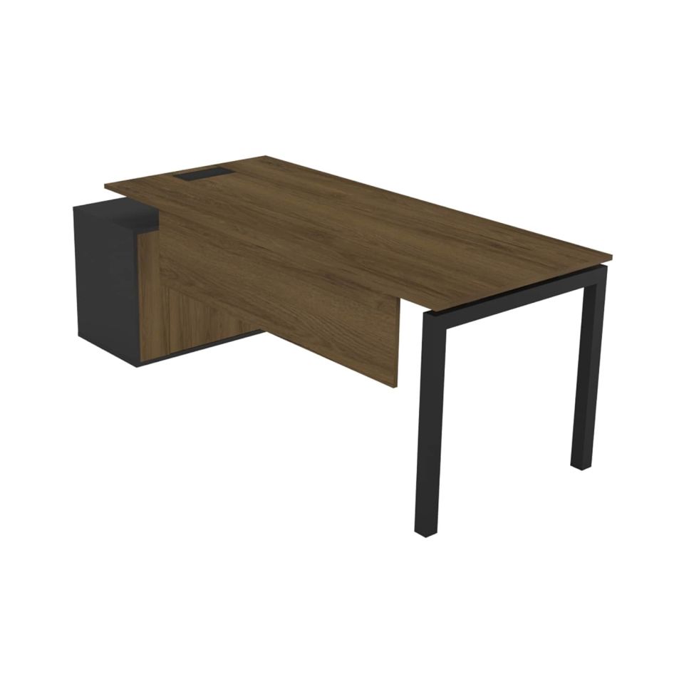 Ofisimi Basic Medium Etajerli L Çalışma Masası - Ofis Masası Sağ Etajerli - 180 cm - Pera - Açık Ceviz