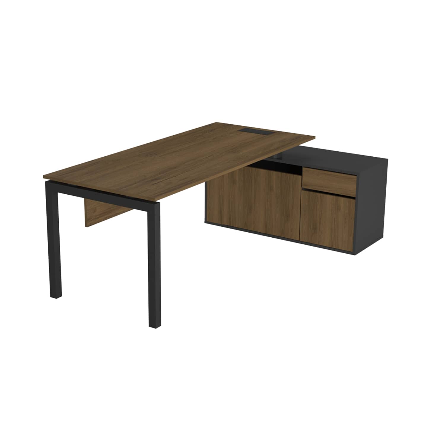 Galaxy Medium Etajerli L Çalışma Masası - Ofis Masası | Ofis Mobilyaları Sol Etajerli - 180 cm - Pera - Açık Ceviz