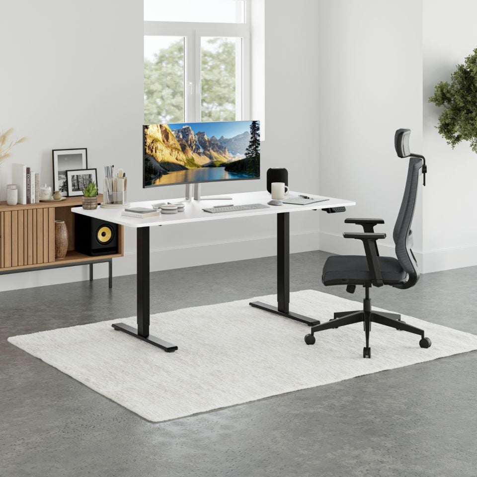 Bureau réglable en hauteur Uprise | Moteur bimoteur | Solide-Équilibré-Stable (Laqué Blanc-Noir)