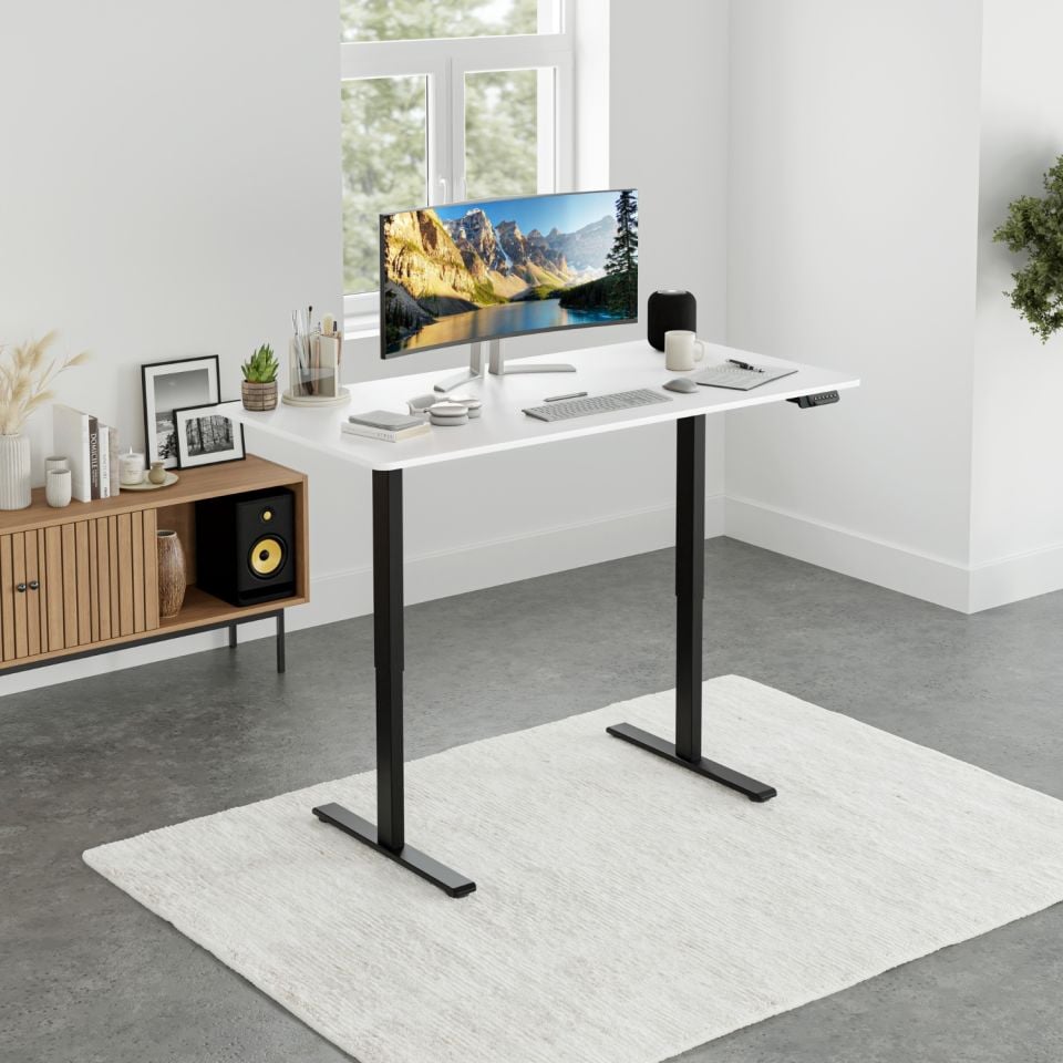 Bureau réglable en hauteur Uprise | Moteur bimoteur | Solide-Équilibré-Stable (Laqué Blanc-Noir)