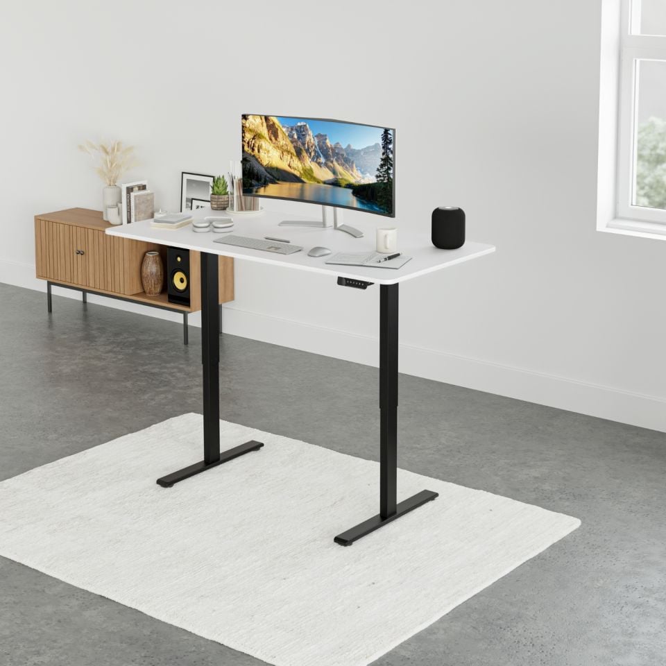Uprise Yükseklik Ayarlı Masa | Çift Motorlu | Güçlü-Dengeli-Stabil (Lak Beyaz-Siyah)