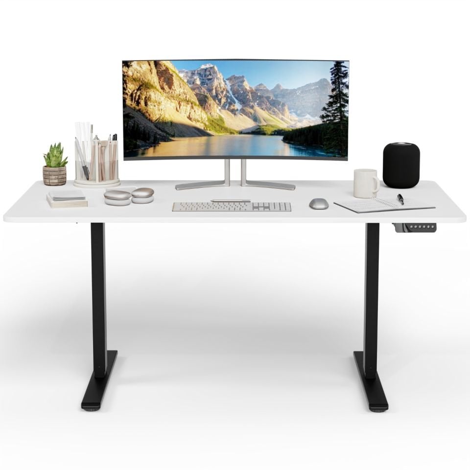 Bureau réglable en hauteur Uprise | Moteur bimoteur | Solide-Équilibré-Stable (Laqué Blanc-Noir)