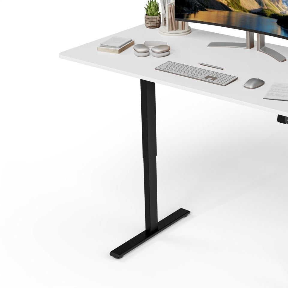 Bureau réglable en hauteur Uprise | Moteur bimoteur | Solide-Équilibré-Stable (Laqué Blanc-Noir)