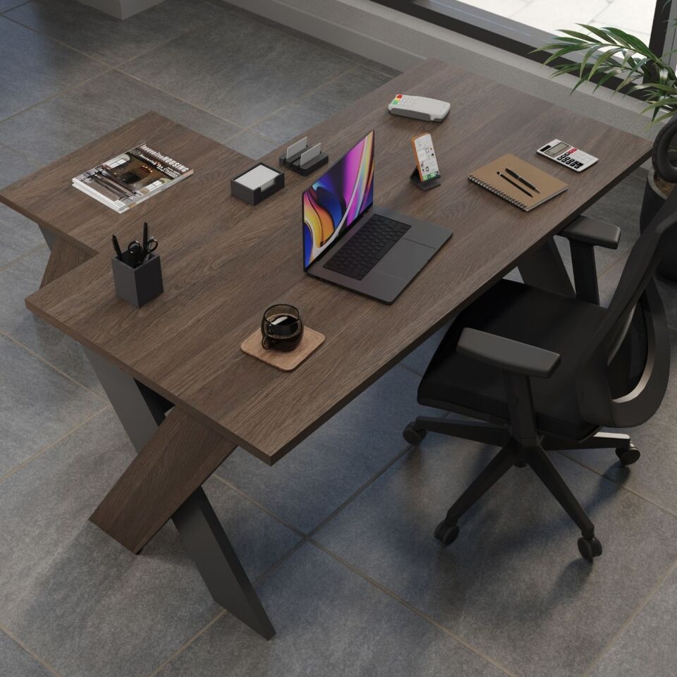 Ofisimi Omix Koltuklu Ofis Masa Takımı (Koyu Meşe-Balos/Antrasit)