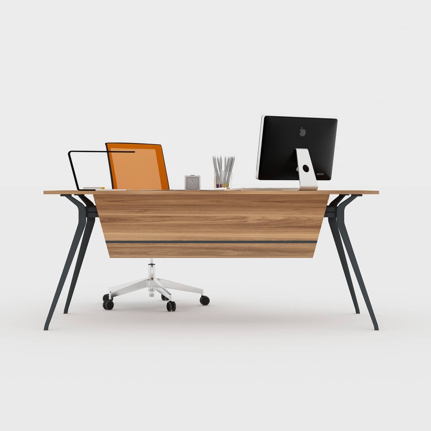 Ofisimi Plaza Tekli Çalışma Masası - Ofis Masa 160 cm - Minyatür - Ceviz