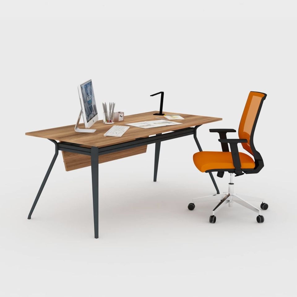 Ofisimi Plaza Tekli Çalışma Masası - Ofis Masa 160 cm - Minyatür - Ceviz