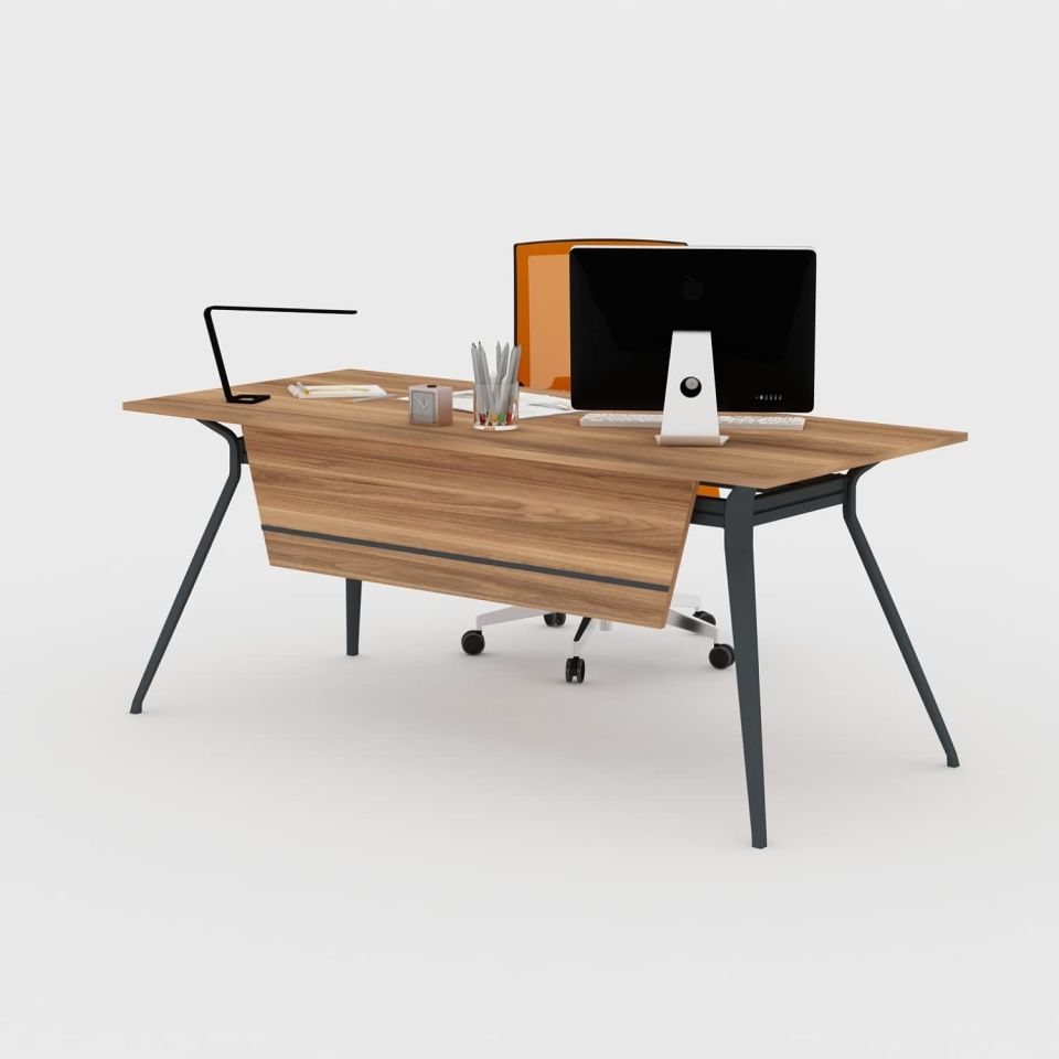 Ofisimi Plaza Tekli Çalışma Masası - Ofis Masa 180 cm - Minyatür - Ceviz