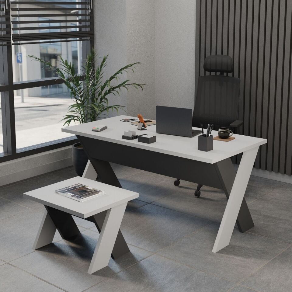 Ofisimi Omix Koltuklu Ofis Masa Takımı (Lake Beyaz/Antrasit)