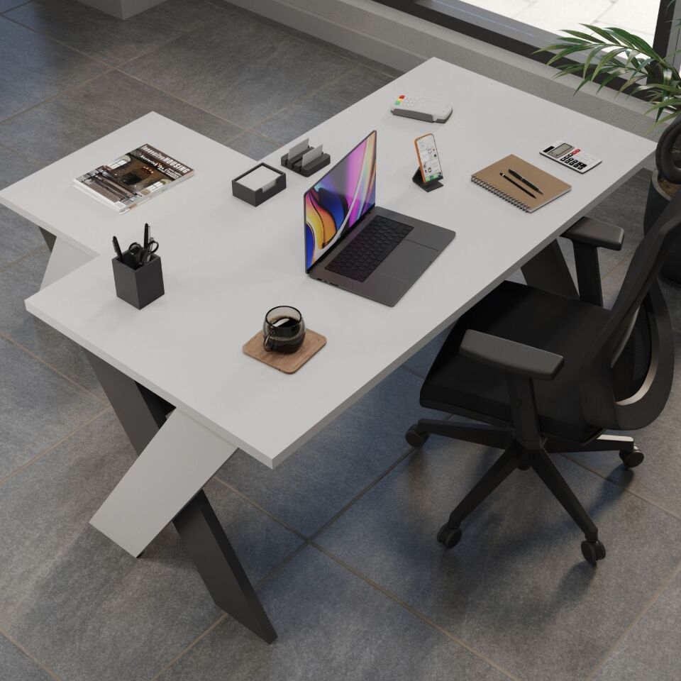 Ofisimi Omix Koltuklu Ofis Masa Takımı (Lake Beyaz/Antrasit)