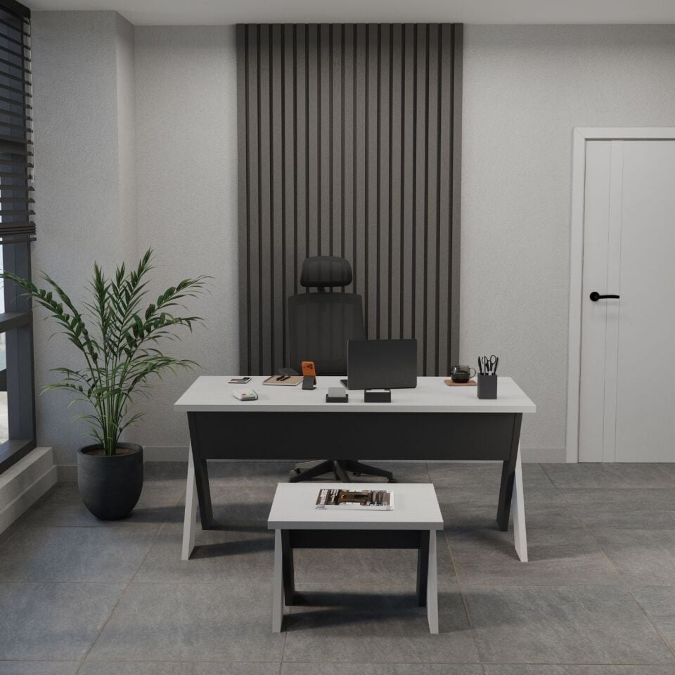 Ensemble bureau et chaises Omix (laque blanche/anthracite) | Mobilier de bureau