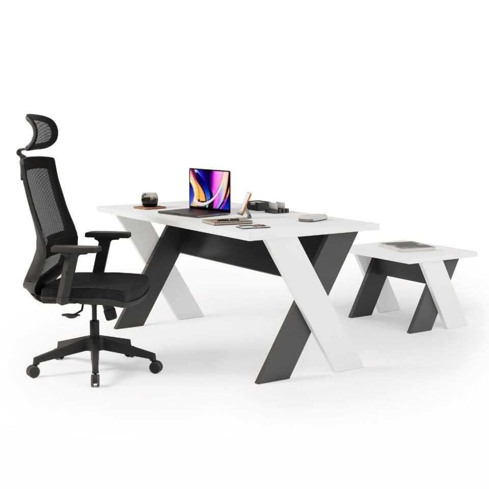 Omix Koltuklu Ofis Masa Takımı (Lake Beyaz/Antrasit)