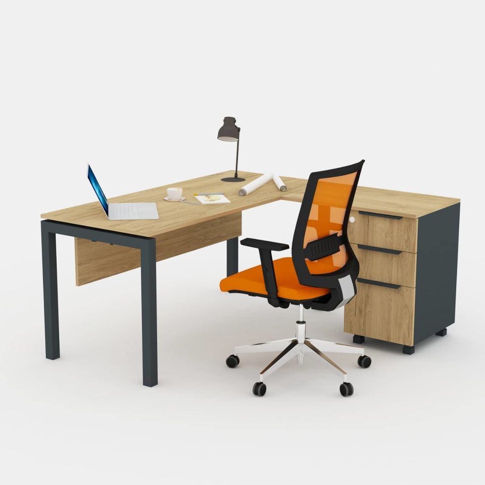 Ofisimi Basic Kesonlu L Çalışma Masası - Ofis Masa 120 cm - Pera - Açık Ceviz