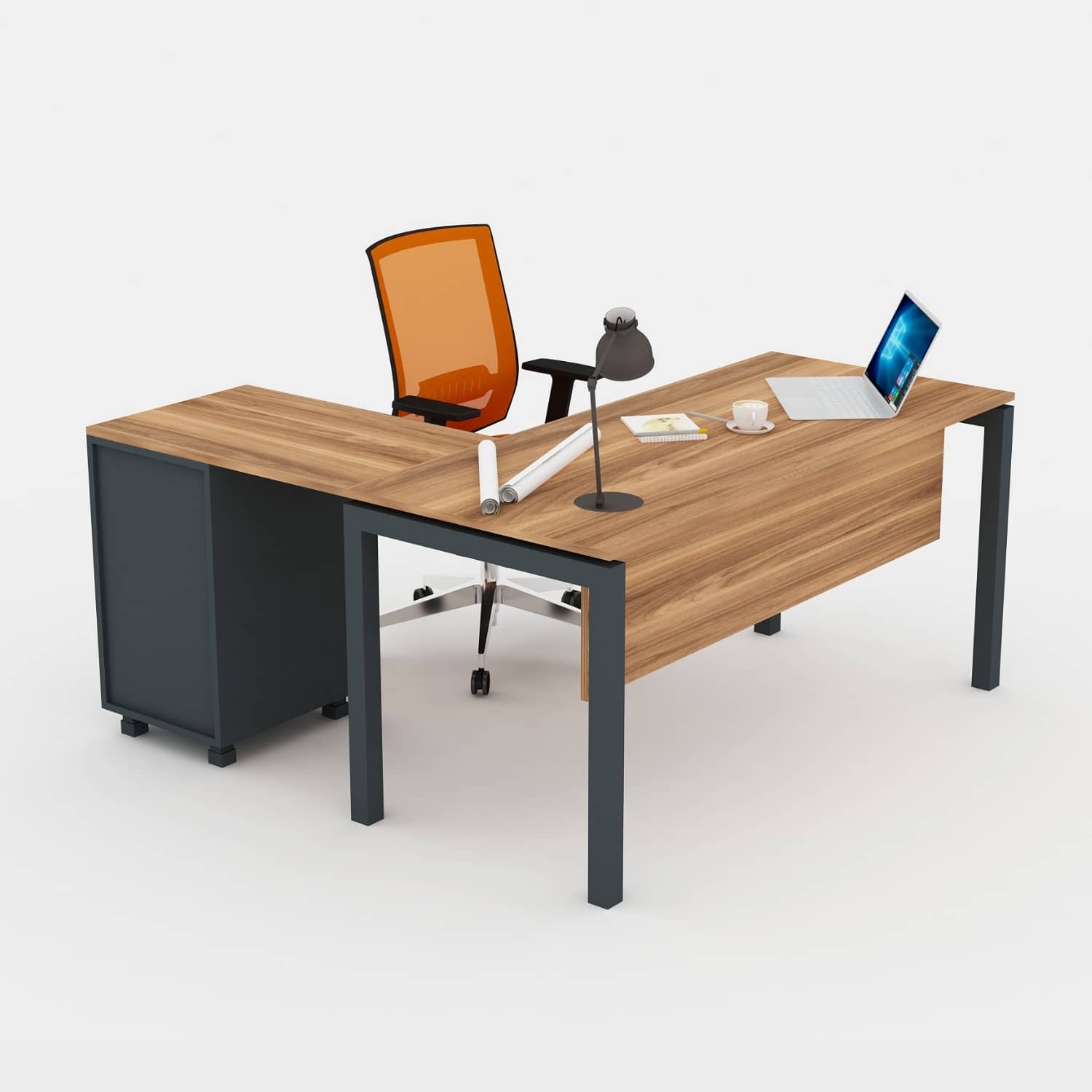Galaxy Kesonlu L Çalışma Masası - Ofis Masası | Ofis Mobilyaları 140 cm - Minyatür - Ceviz