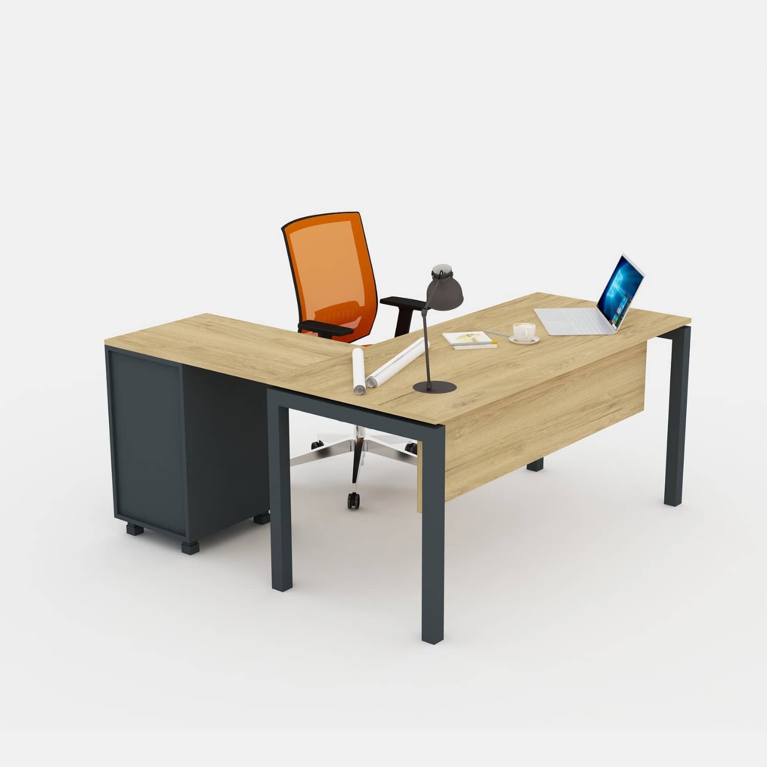 Galaxy Kesonlu L Çalışma Masası - Ofis Masası | Ofis Mobilyaları 140 cm - Pera - Açık Ceviz