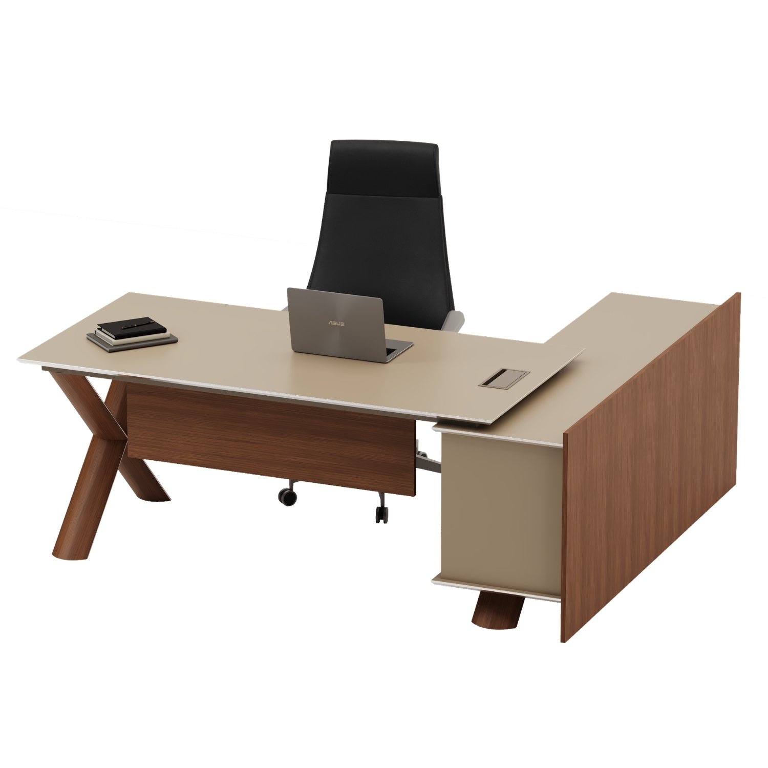 Wino Yönetici Etajerli L Çalışma Masası (Karamel Galaxy/Milas)