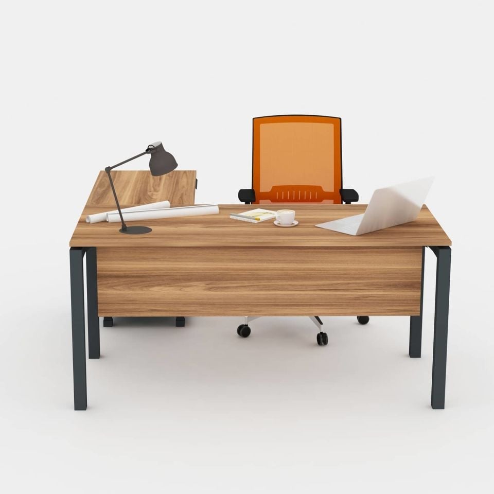 Ofisimi Basic Kesonlu L Çalışma Masası - Ofis Masa 180 cm - Minyatür - Ceviz