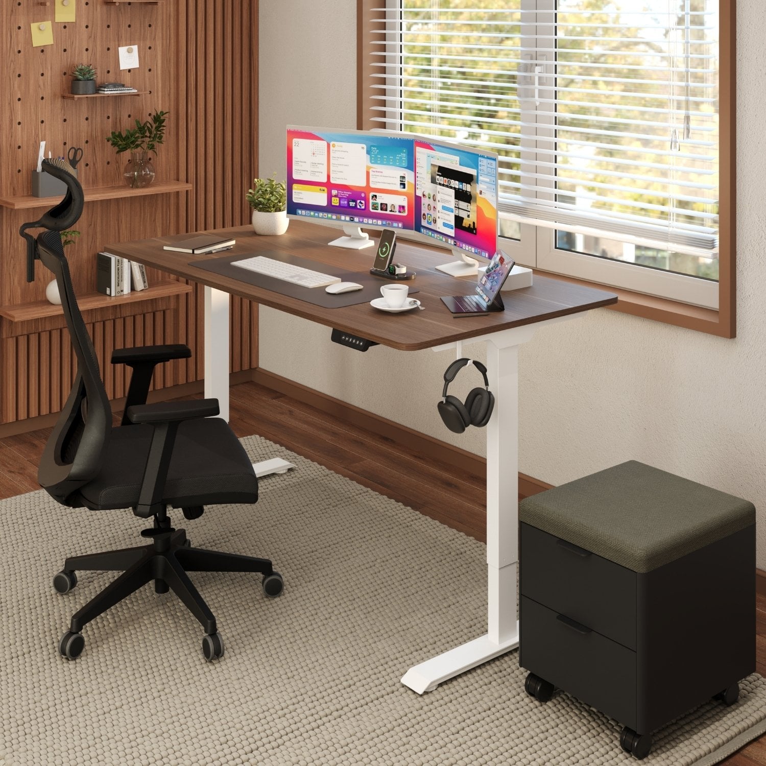 Uprise Comfort Çift Motorlu Yükseklik Ayarlı Masa (72–121 cm) - Beyaz/Ceviz(Nevada) | Elektrikli Çalışma Masası