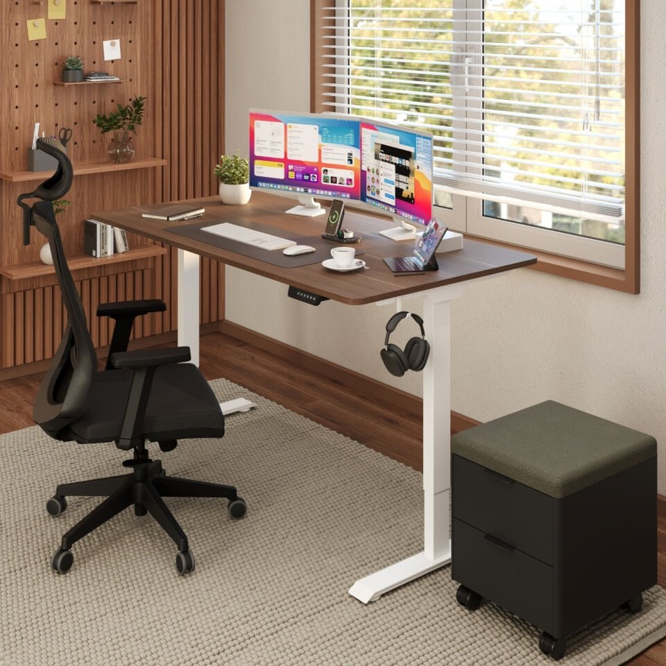 Ofisimi Uprise Comfort Çift Motorlu Yükseklik Ayarlı Masa (72–121 cm) - Beyaz/Ceviz(Nevada)