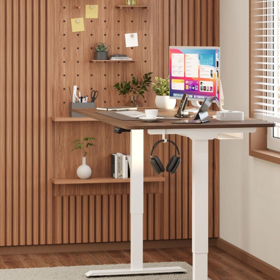 Ofisimi Uprise Comfort Çift Motorlu Yükseklik Ayarlı Masa (72–121 cm) - Beyaz/Ceviz(Nevada)