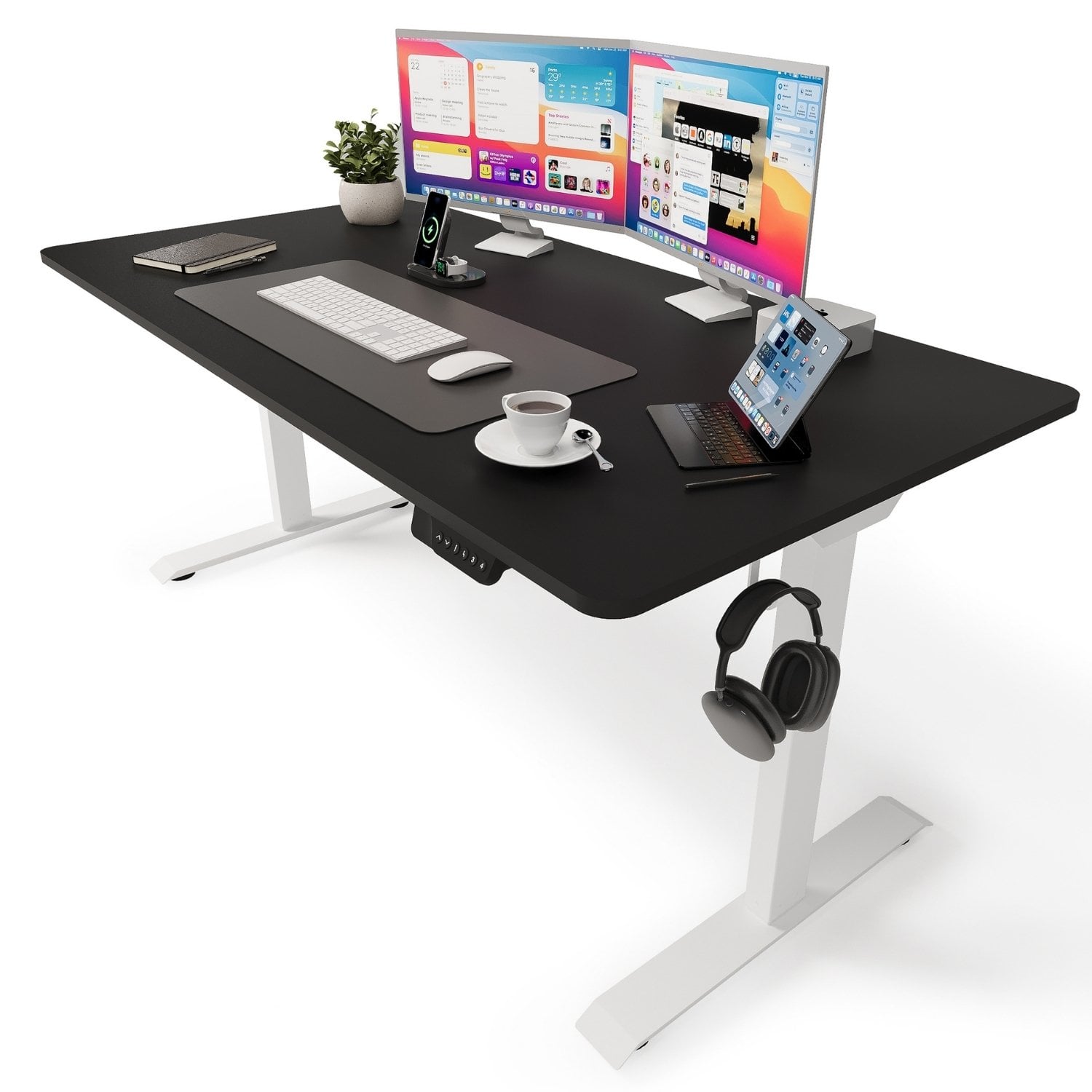 Ofisimi Uprise Comfort Çift Motorlu Yükseklik Ayarlı Masa (72–121 cm) - Beyaz/Mat Lak Siyah