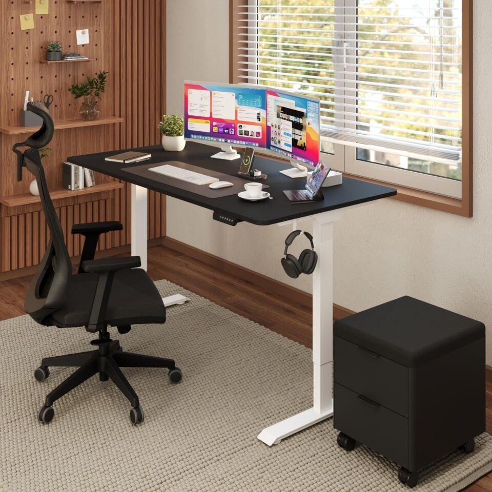 Ofisimi Uprise Comfort Çift Motorlu Yükseklik Ayarlı Masa (72–121 cm) - Beyaz/Mat Lak Siyah