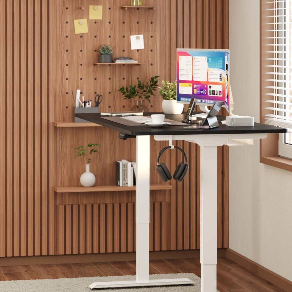 Bureau électrique réglable en hauteur Uprise Comfort à double moteur (72–121 cm) - Blanc/Noir mat | Bureau électrique