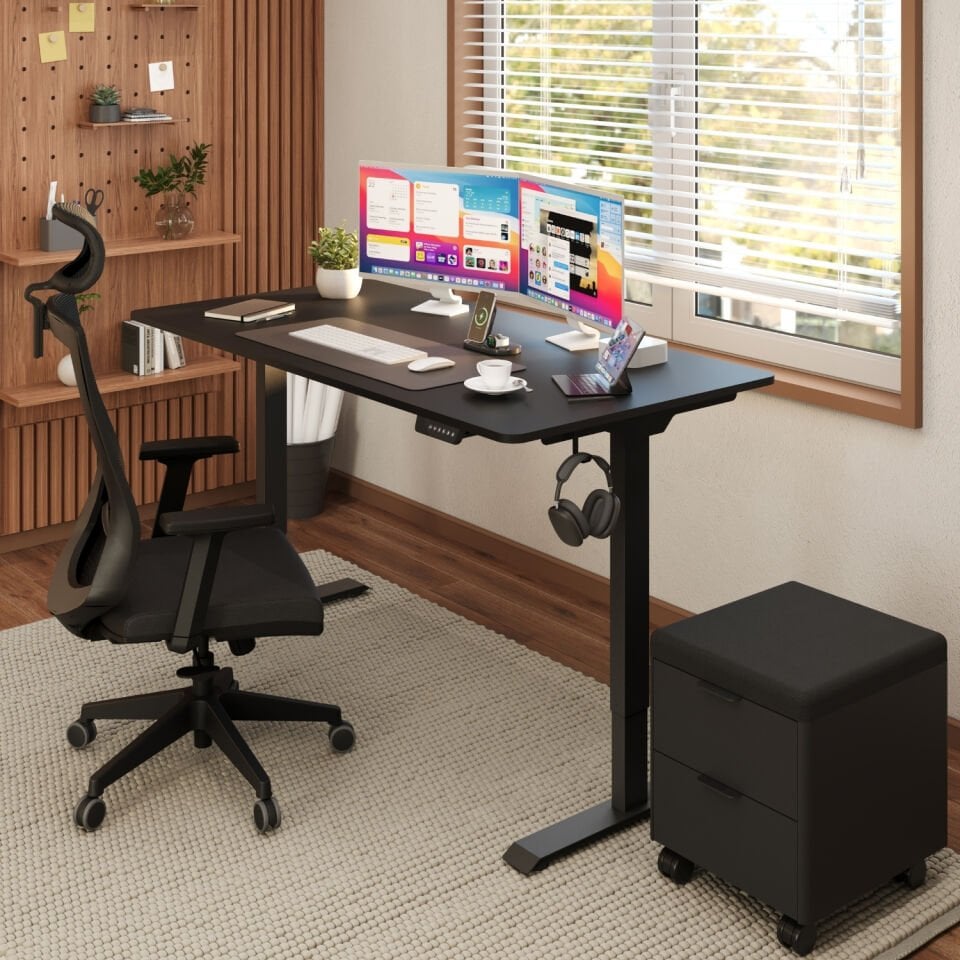 Ofisimi Uprise Comfort Çift Motorlu Yükseklik Ayarlı Masa (72–121 cm) - Mat Lak Siyah