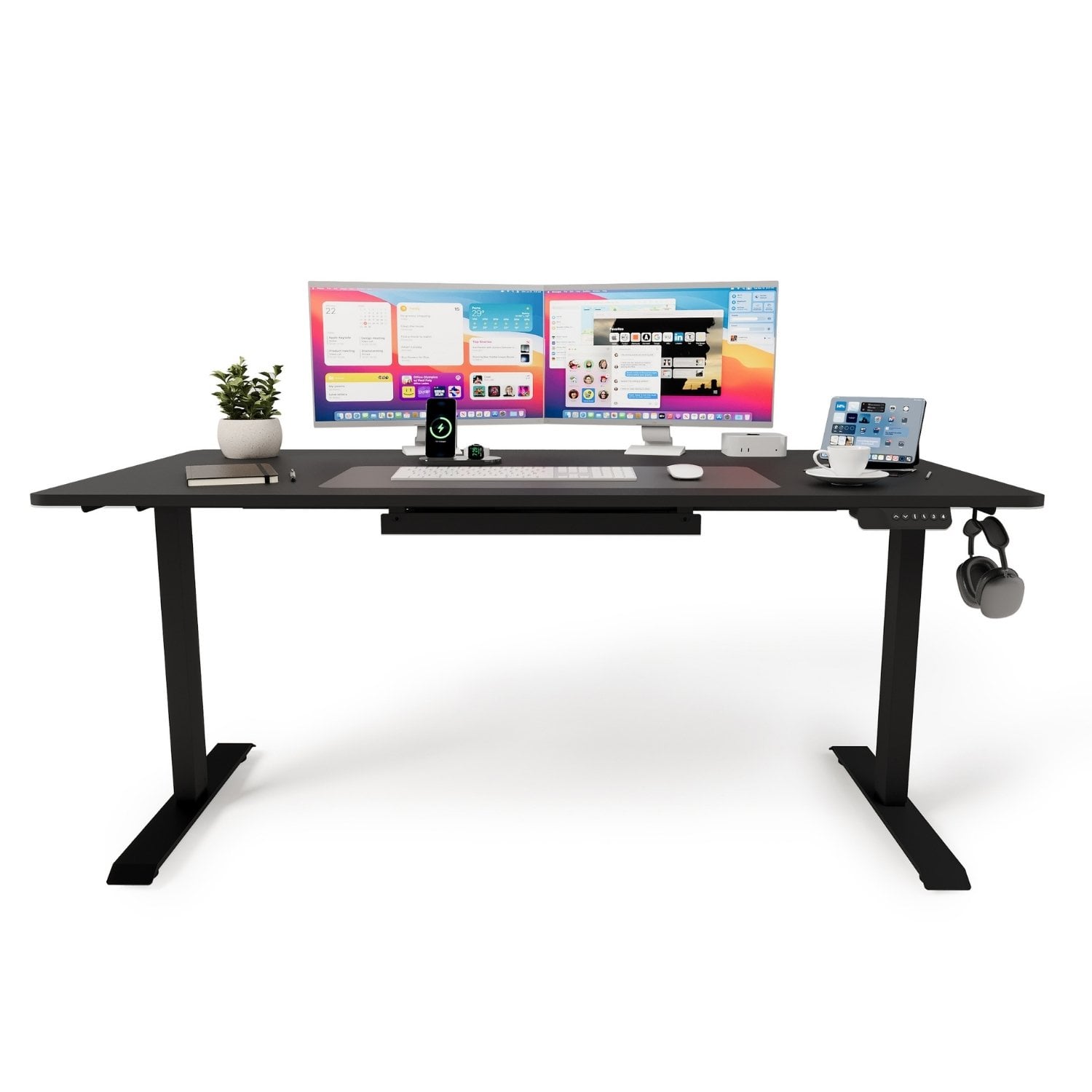 Uprise Comfort Çift Motorlu Yükseklik Ayarlı Masa (72–121 cm) - Mat Lak Siyah | Elektrikli Çalışma Masası