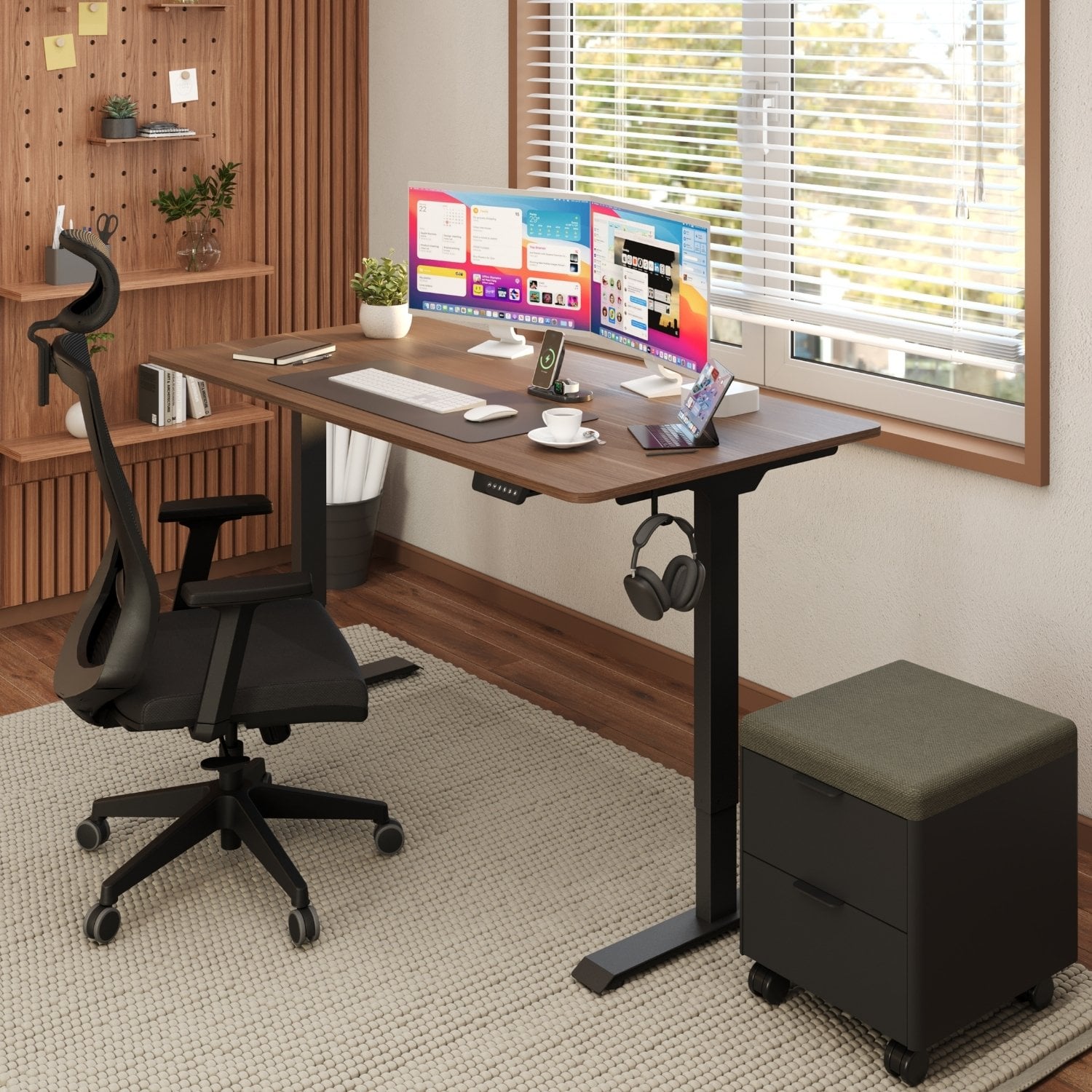 Uprise Comfort Çift Motorlu Yükseklik Ayarlı Masa (72–121 cm) - Siyah/Ceviz (Nevada) | Elektrikli Çalışma Masası
