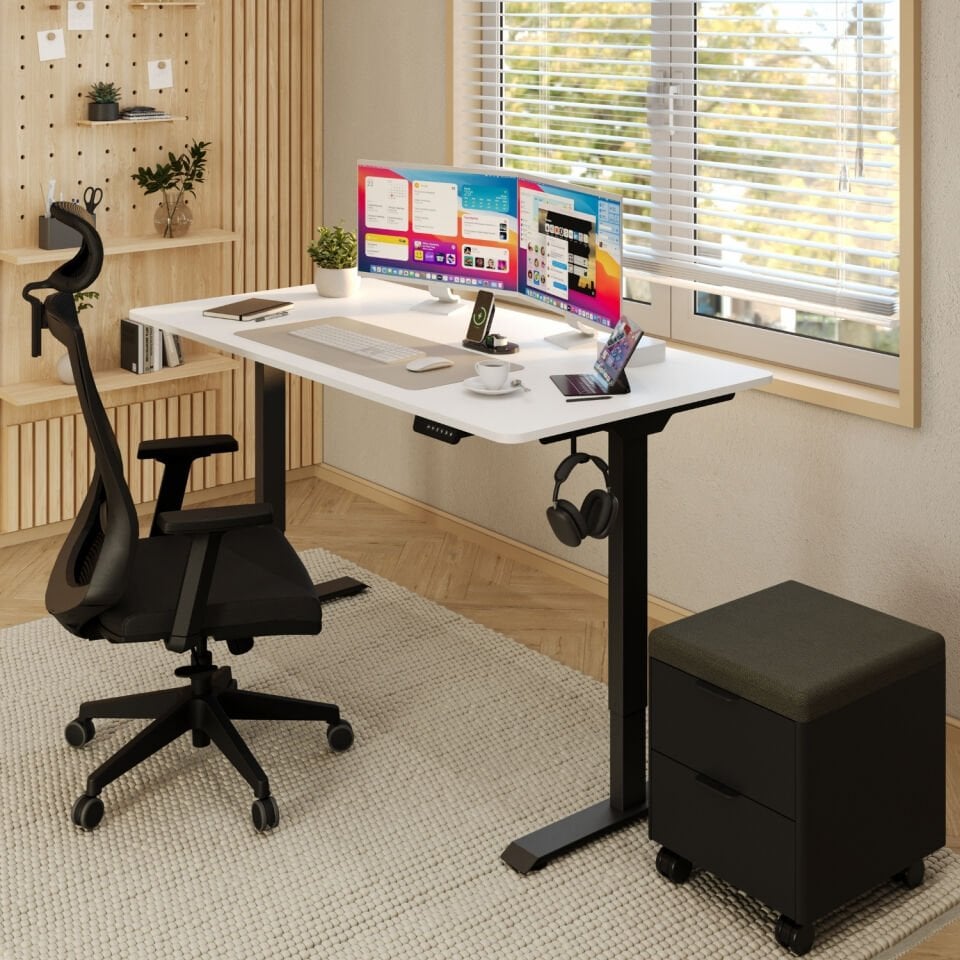 Uprise Comfort Dual Motor Height Adjustable Desk (72–121 cm) - Black/Glacquer White | Electric Work Desk