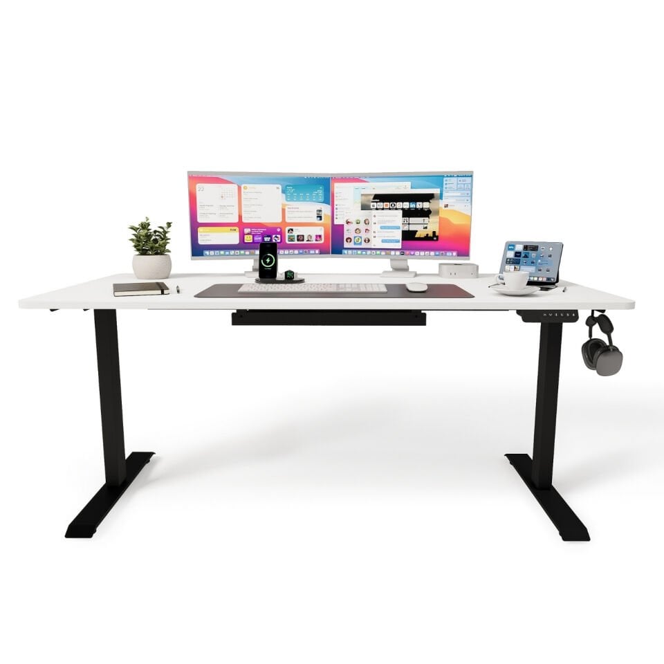 Ofisimi Uprise Comfort Çift Motorlu Yükseklik Ayarlı Masa (72–121 cm) - Siyah/Lake Beyaz