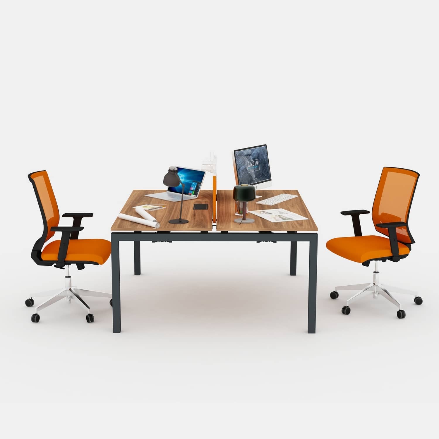 Galaxy İkili Workstation Çalışma Masası - Ofis Masası | Ofis Mobilyaları 160 cm - Minyatür - Ceviz