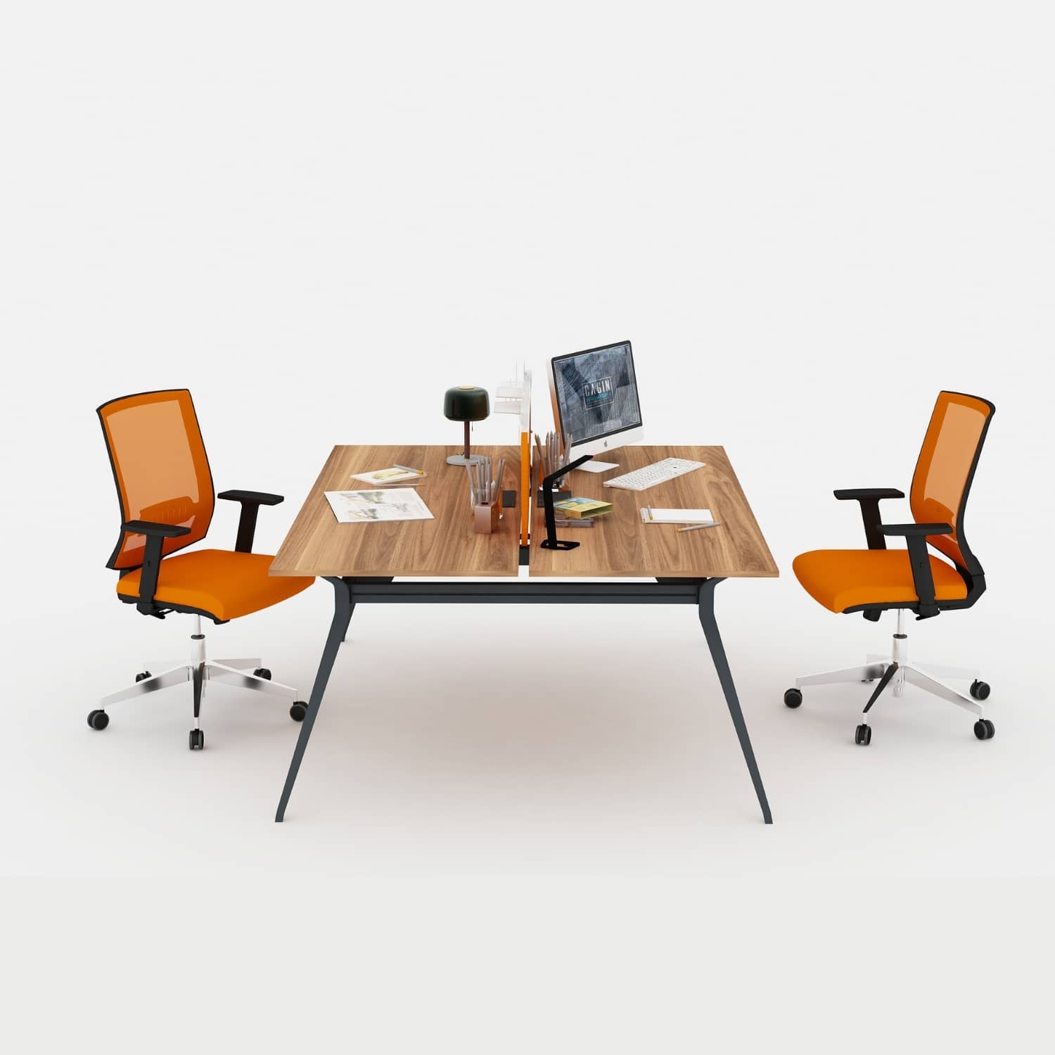Deep İkili Workstation Çalışma Masası - Ofis Masası | Ofis Mobilyaları 140 cm - Minyatür - Ceviz