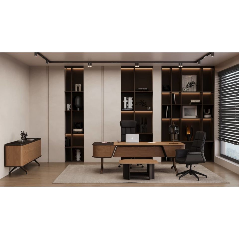 Ensemble de bureau exécutif en placage naturel NewEra - Ensemble de bureau | Mobilier de bureau
