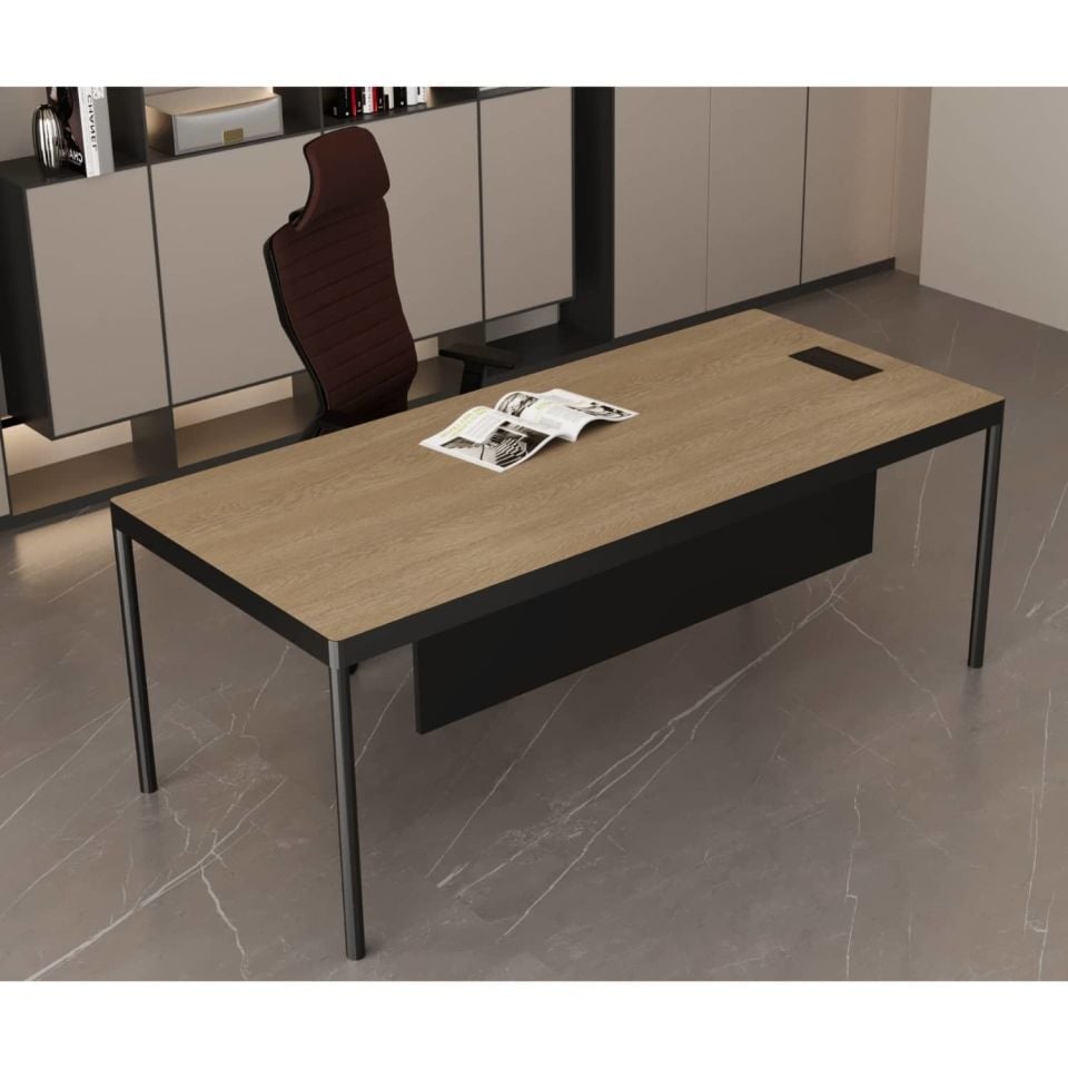 Ofisimi Lisa Tekli Çalışma Masası Ön Perdeli - Ofis Masa 120 cm - Budva - Meşe - Var