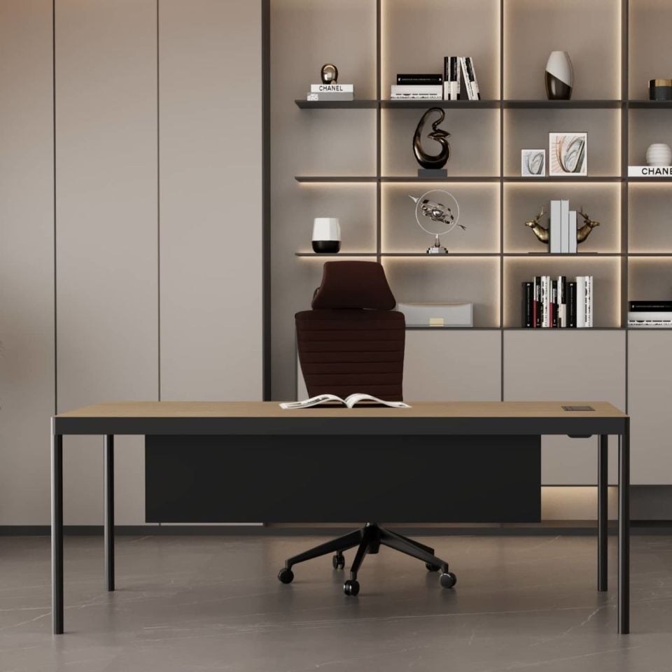 Ofisimi Lisa Tekli Çalışma Masası Ön Perdeli - Ofis Masa 120 cm - Budva - Meşe - Var