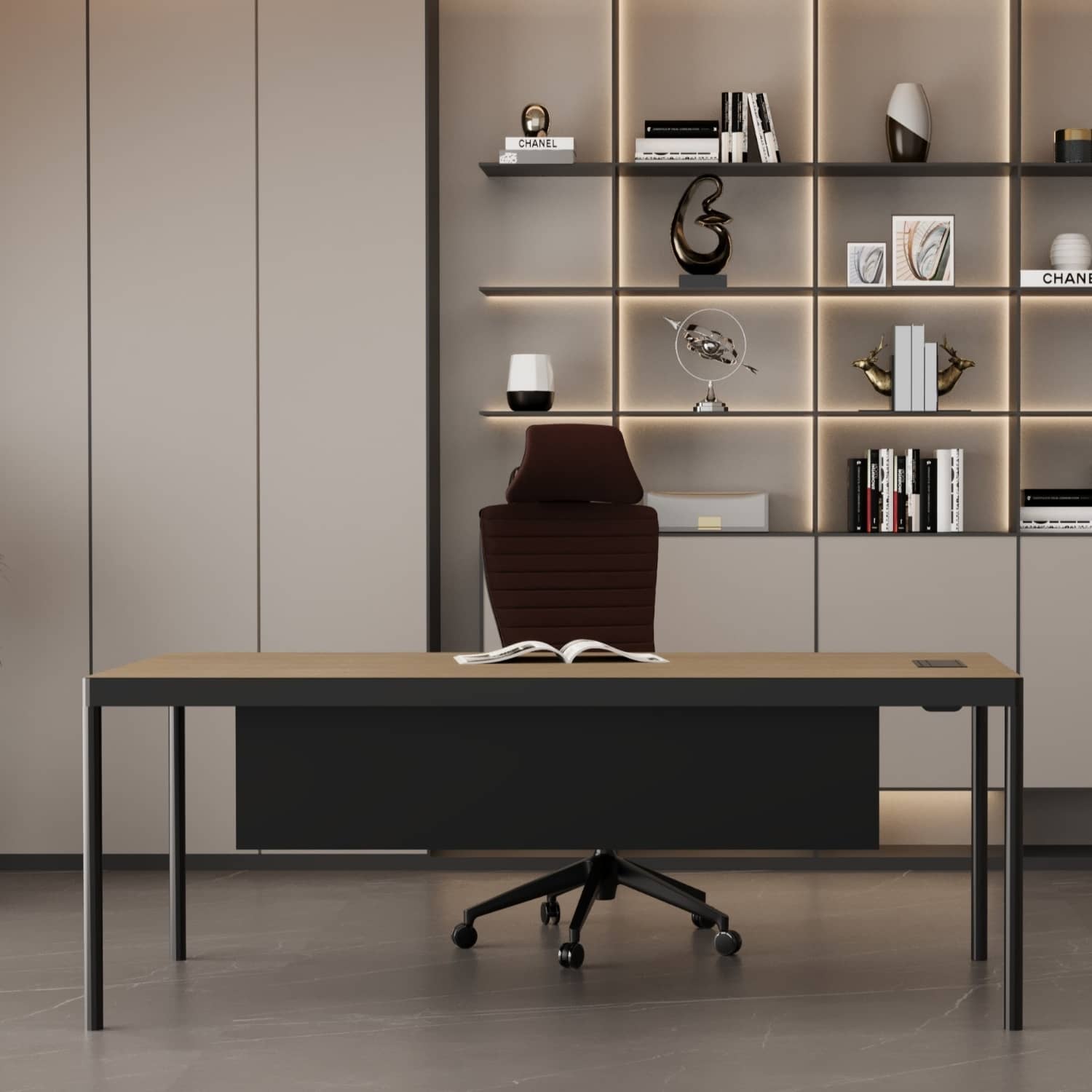 Less Tekli Çalışma Masası Ön Perdeli - Ofis Masası | Ofis Mobilyaları 180 cm - Budva - Meşe - Var