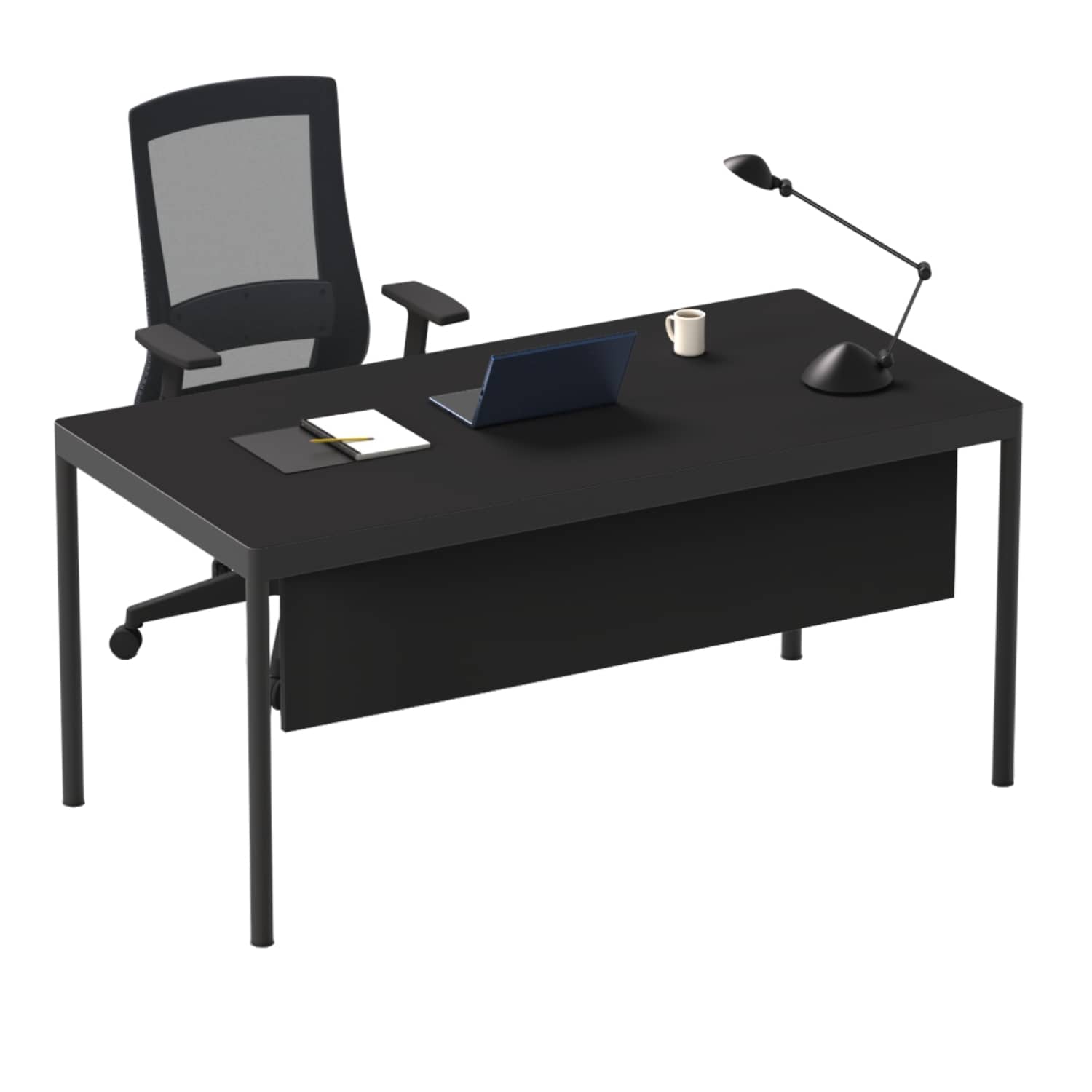 Less Tekli Çalışma Masası Ön Perdeli - Ofis Masası | Ofis Mobilyaları 140 cm - Siyah - Yok