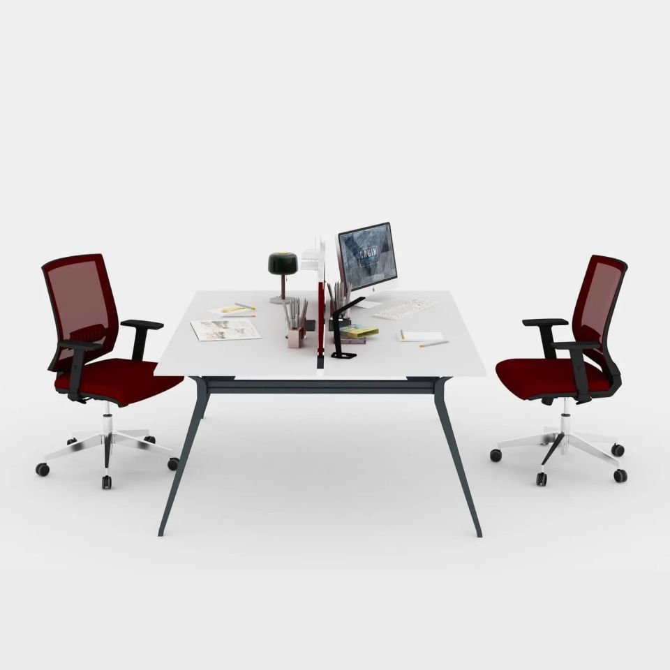 Ofisimi Plaza İkili Çalışma Masası - Ofis Masa - Workstation 160 cm - Lake Beyaz