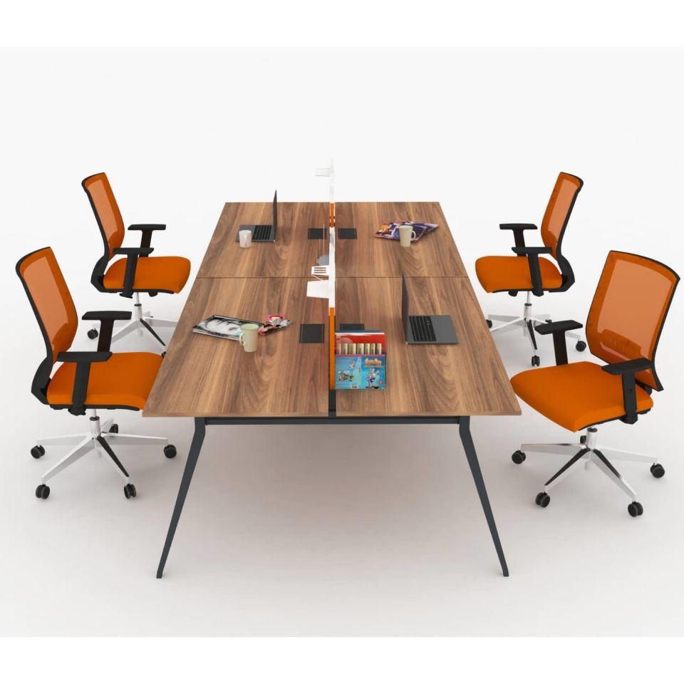 Ofisimi Plaza Dörtlü Workstation Çalışma Masası Minyatür - Ceviz - 360 cm