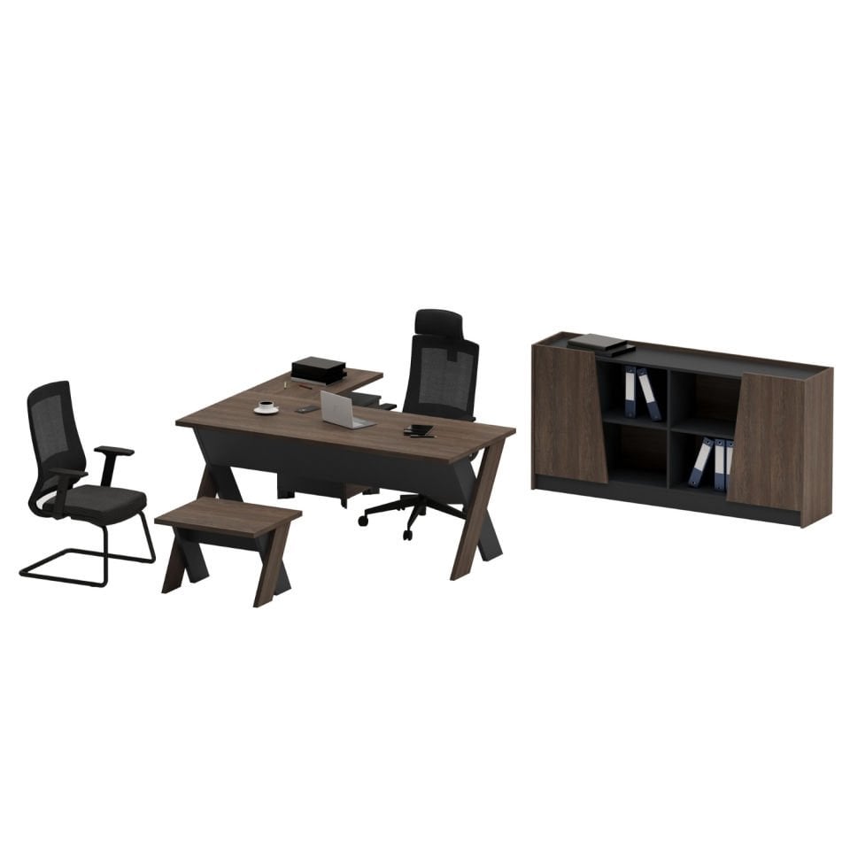 Omix L-Shaped Study Desk Set (Dark Oak/Anthracite) - Office Desk